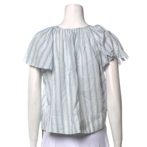 THE DALE FLUTTER SLEEVE CROP TOP IN SALTWATER STRIPE - Picture 3 of 4